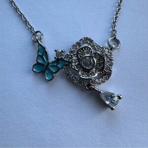 Elegant Silver and Blue Butterfly Necklace